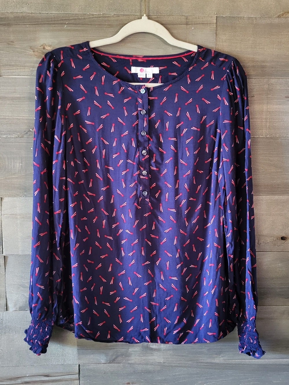 Boden Red White And Blue Long-Sleeve Top with Shooting Star Print. 4th Of July.